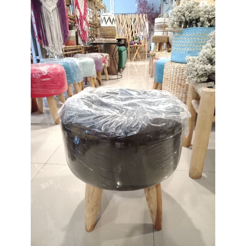 Stool Bulat Bludru Kancing / Sofa Stool  Bulat Bludru Kancing / Kursi Sofa Stool Bludru Hiasan Kanci