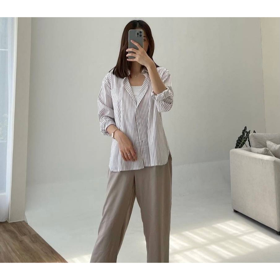 casual And format shirt / long sleeve top garis / kemeja salur wanita korea / shirt stripe / kemeja 