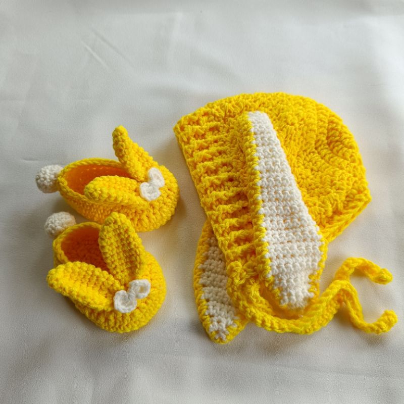 sepatu rajut bayi + bonnet  | topi rajut bayi | sepatu rajut bayi