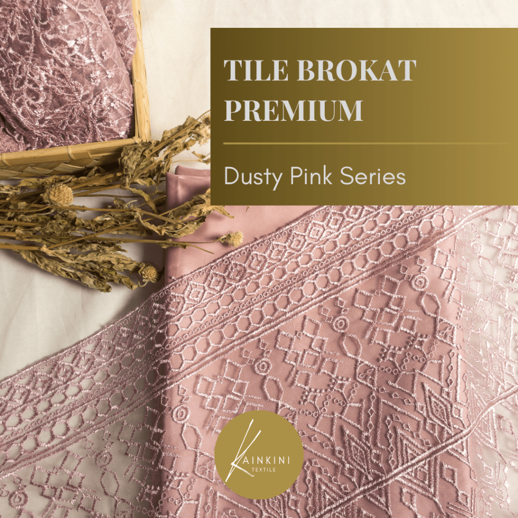 Kain Brokat Bahan Kebaya / Tile Brukat Perancis (½ meter) by Kainkini - Dusty Pink Rose Motif Akar / Ethnic Etnik Sapto ( Bahan Gamis Wisuda Seragam Bridesmaid)