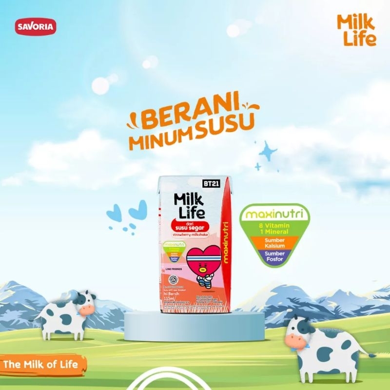 

40 - Susu Milk Life UHT Kids Strawberry milk shake - rasa stroberi 125ml 1karton 40pcs + 5pcs