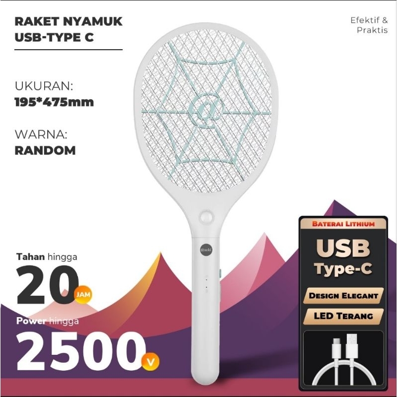 Raket Nyamuk Aoki USBC 879 / Raket Nyamuk USB-Type C / Raket Nyamuk Charger / Raket nyamuk + Senter 