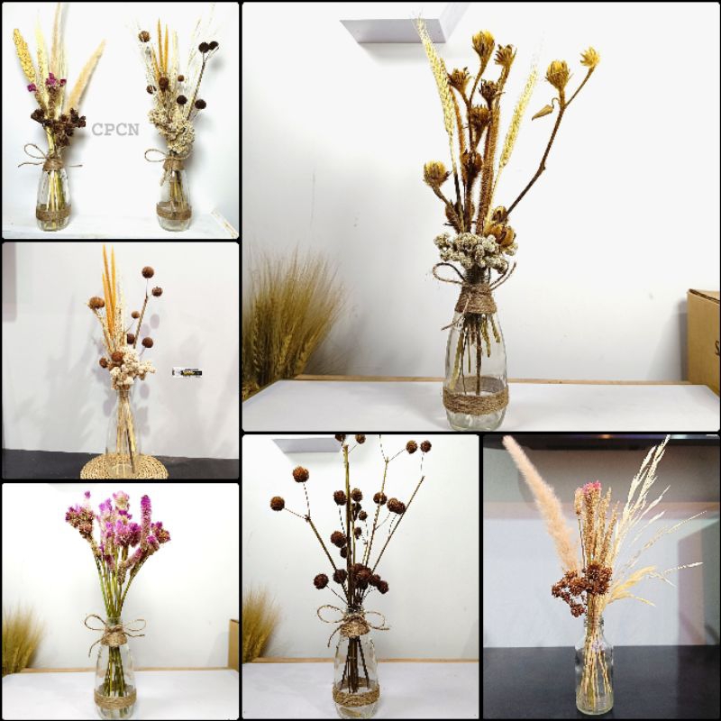 set bunga kecil aesthetic + vas kaca