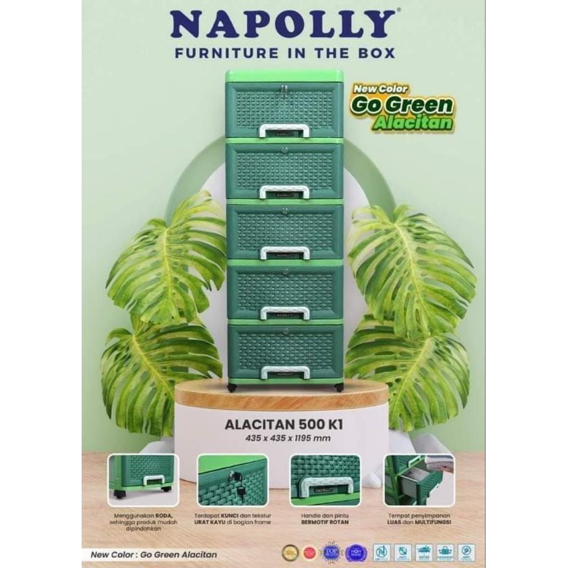 Lemari Plastik Napolly Container Rotan 5 Susun Contan/Lemar Baju/Lemari Serbaguna/Lemari Napolly