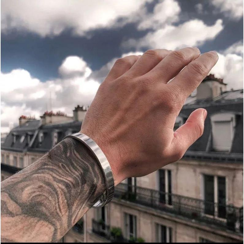 Gelang Baja Besi Putih Pria Plat Polos Anti Karat Selamanya