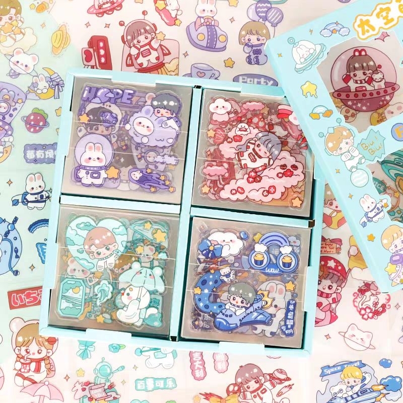 

D006 20Pcs Stiker Motif Kartun Lucu Model Astronot Boy/ Girl Anti Air Aesthetic/ Scrapbook Sticker