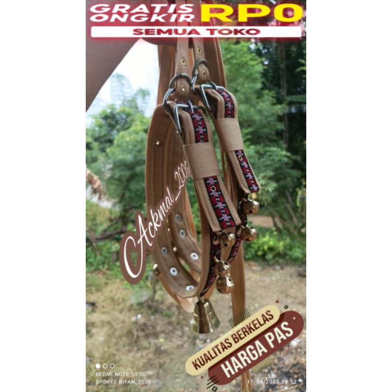 Aksesoris Kalung Kambing domba Etawa variasi Batik+Lonceng 5+tali tuntun,Bahan supet tebal/COD