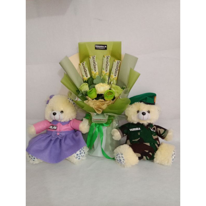 PAKET COUPLE BONEKA PROFESI DAN BUKET COKLAT SILVERQUEEN