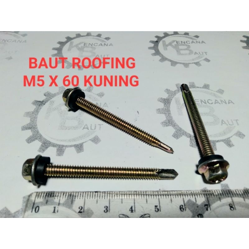 Baut Roofing M5 X 60 Kuning  / Sekrup Baja Ringan M5 X 60 Kunci 8 Panjang 6 cm