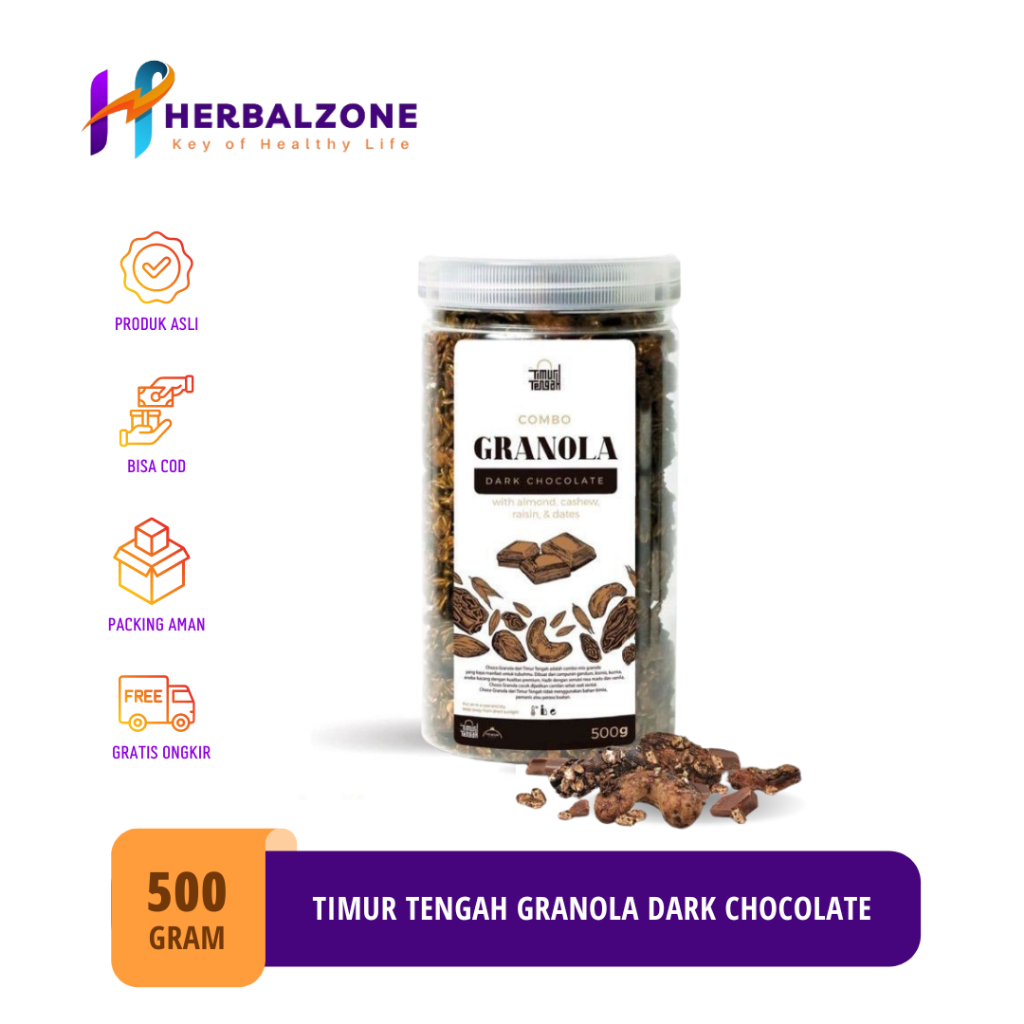 

Timur Tengah Granola Dark Chocolate | Sereal Makanan Sehat (500 Gram)