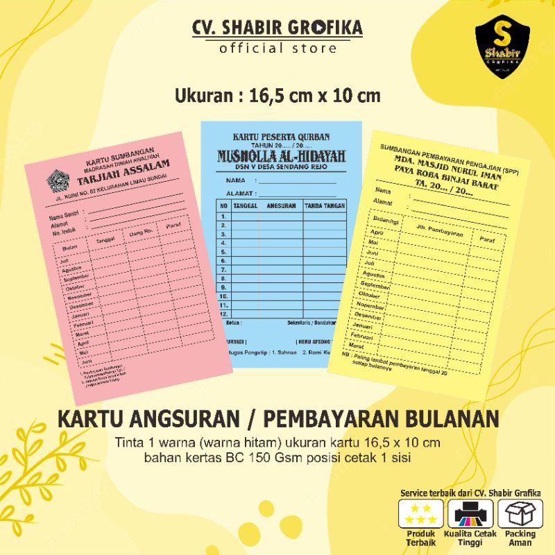

KARTU PEMBAYARAN BULAN, UANG SEKOLAH, KURBAN, ANGSURAN