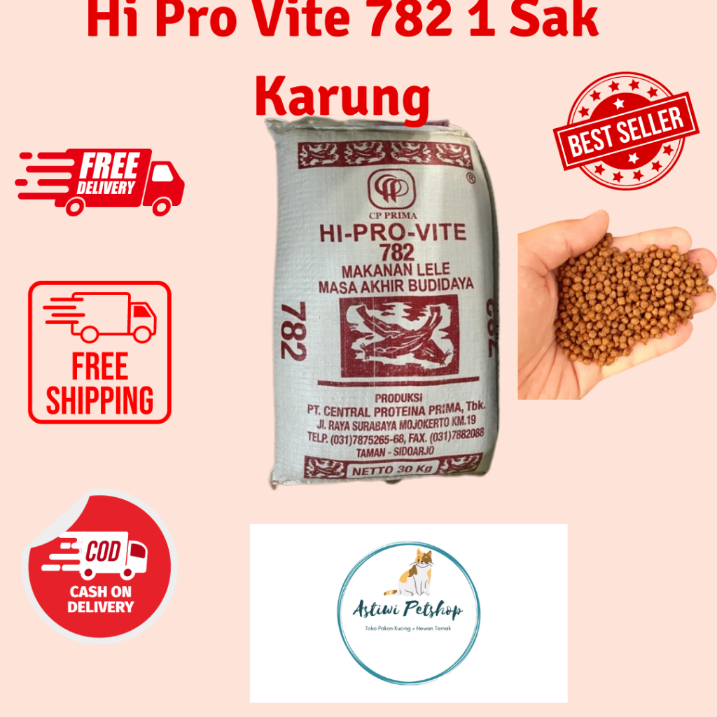 Pelet Ikan Hi Pro Vite 782 Pelet Lele,Nila,Gurame Bawal Full 1 karung 30 Kg