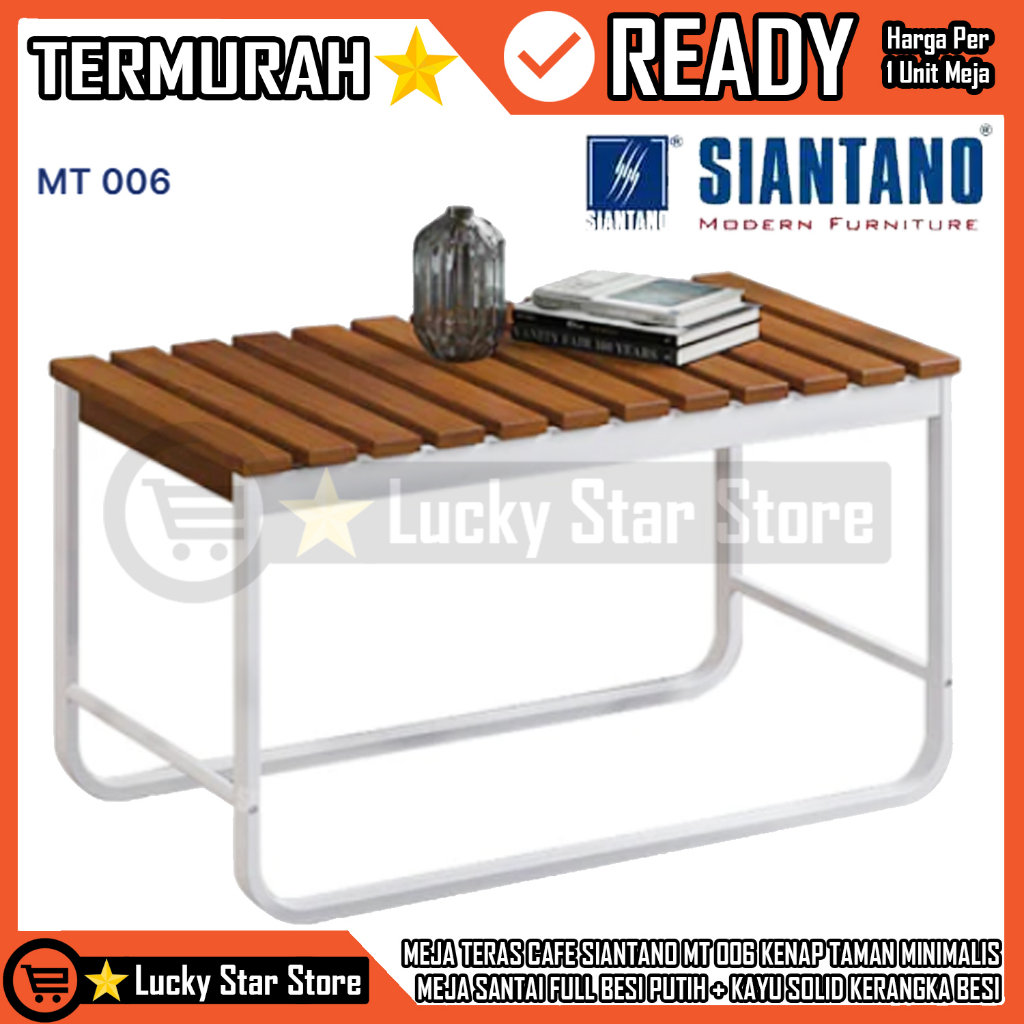 {KARGO} SIANTANO MEJA MT 006 BANGKU TAMAN MINIMALIS KURSI TERAS FULL BESI PUTIH + KAYU SOLID RESTO C