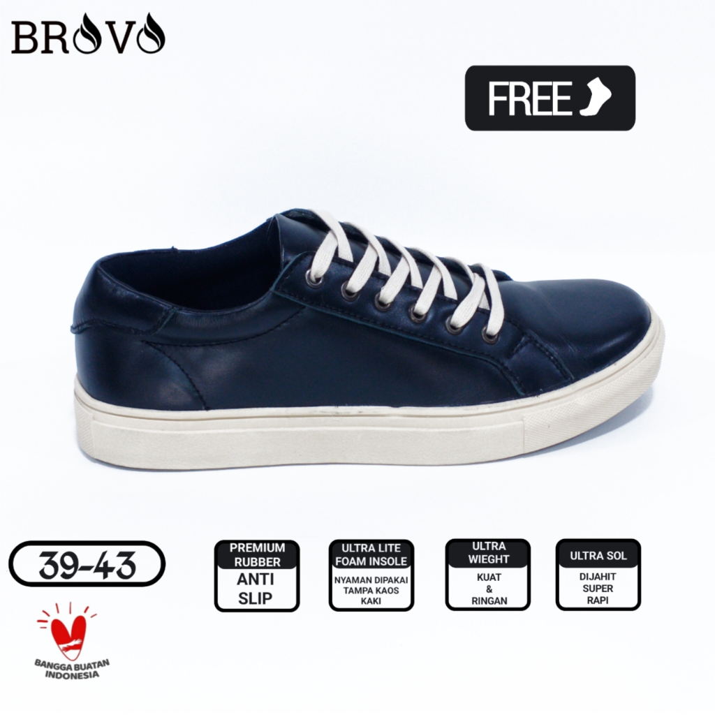 Brovo Sepatu Sneakers Pria Dewasa Kulit Sapi Tali Desain Klasik Volve Wave Black Rajinstore x Volve