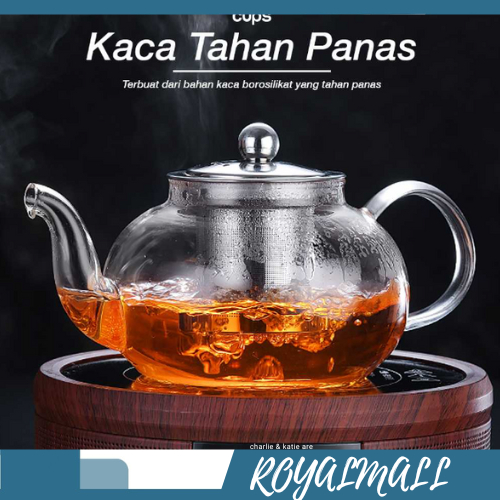 Teko Kaca Teh Chinese Teapot dengan Saringan 600ml  / Teko Masak Rebus Teh Air Panas Poci Manis Chin