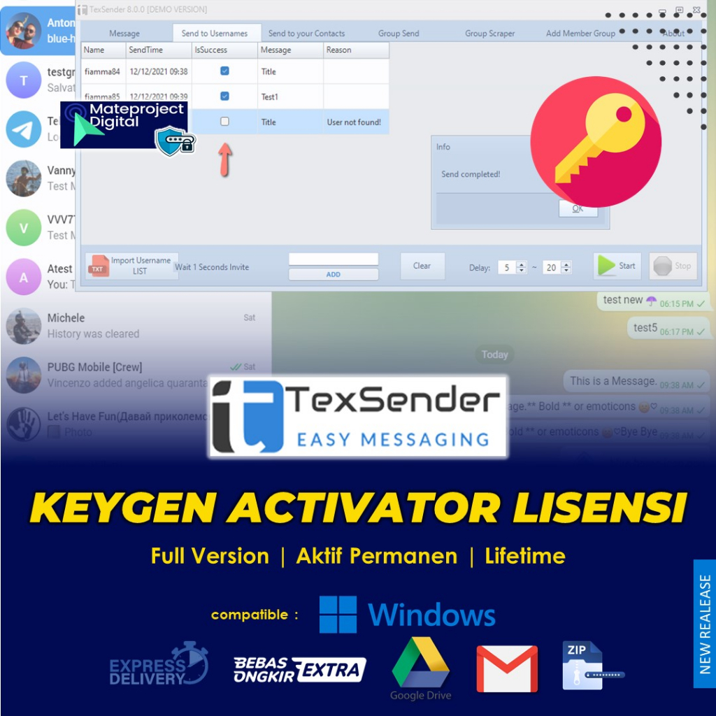 Keygen TexSender Pro 8 Lisensi Lifetime [unlimited device] Software Telegram Bulk Sender Massal Mark