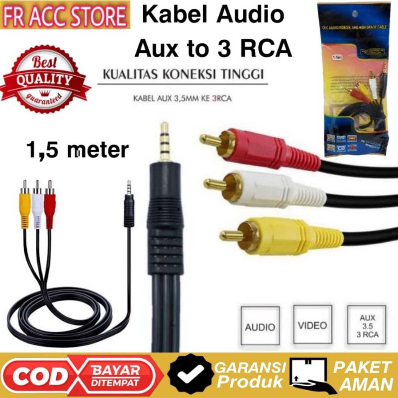 kabel aux 3in1 Kabel aux to RCA panjang 1,5m kabel RCA TO AUX 3,5mm