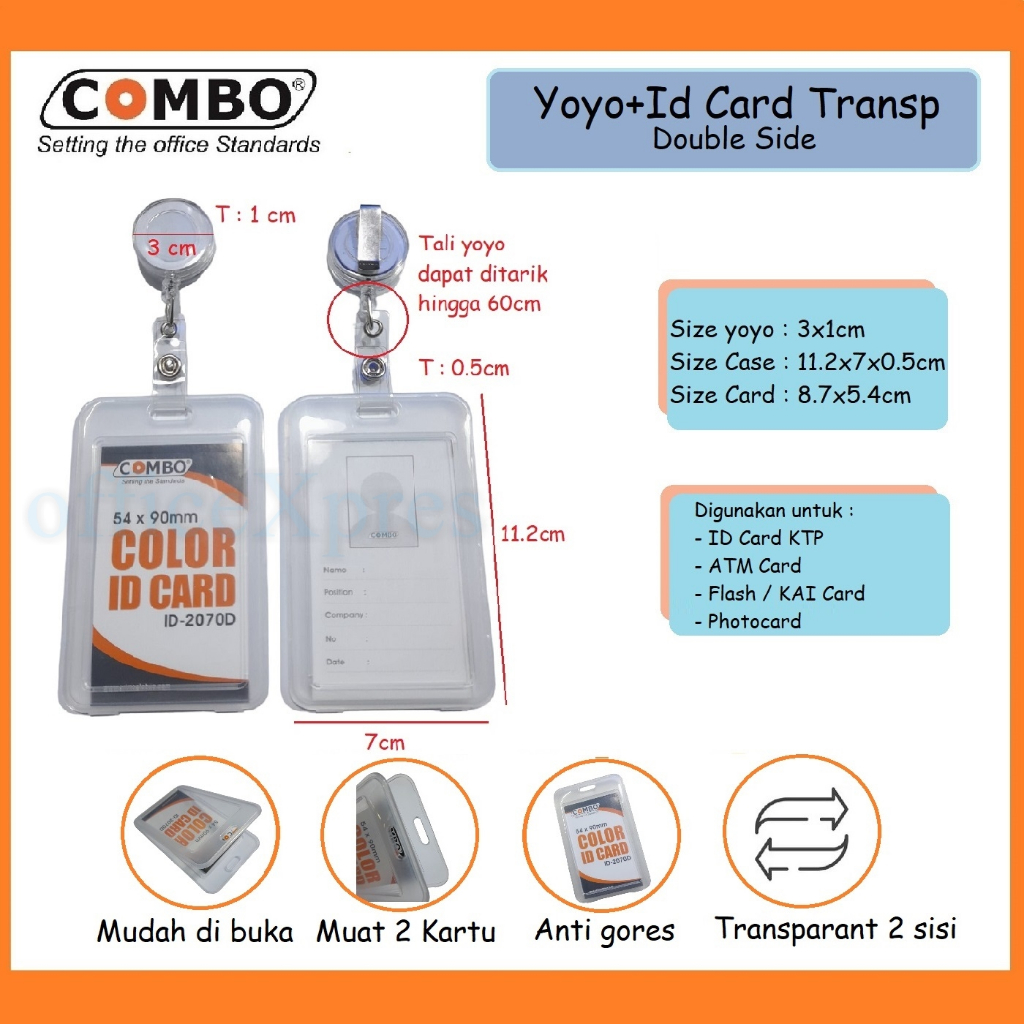 

ID Card Case Transparant / Tempat Kartu / Case ID Card / ID Card Plate Bening / Name Tag / Casing ID 2 sisi 2070D Combo