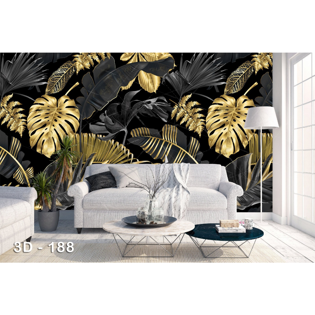 Wallpaper 3D Wallpaper Custom Wallpaper Dinding  Kotak Hitam Putih Wallpaper Bunga Wallpaper Daun Wa