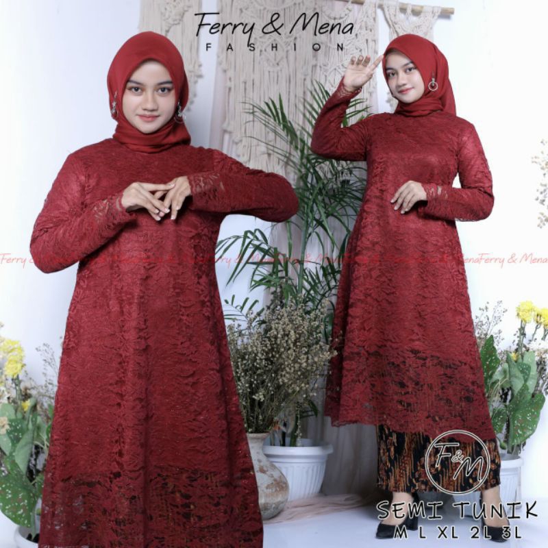 SHELA | Setelan Kebaya Semi Tunik Brokat / Kebaya Tunik Jumbo LD 130  / Kebaya Pesta / Kebaya