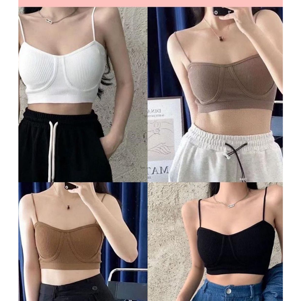 TankTop Rib With Cup Bra Sexy Korean Style