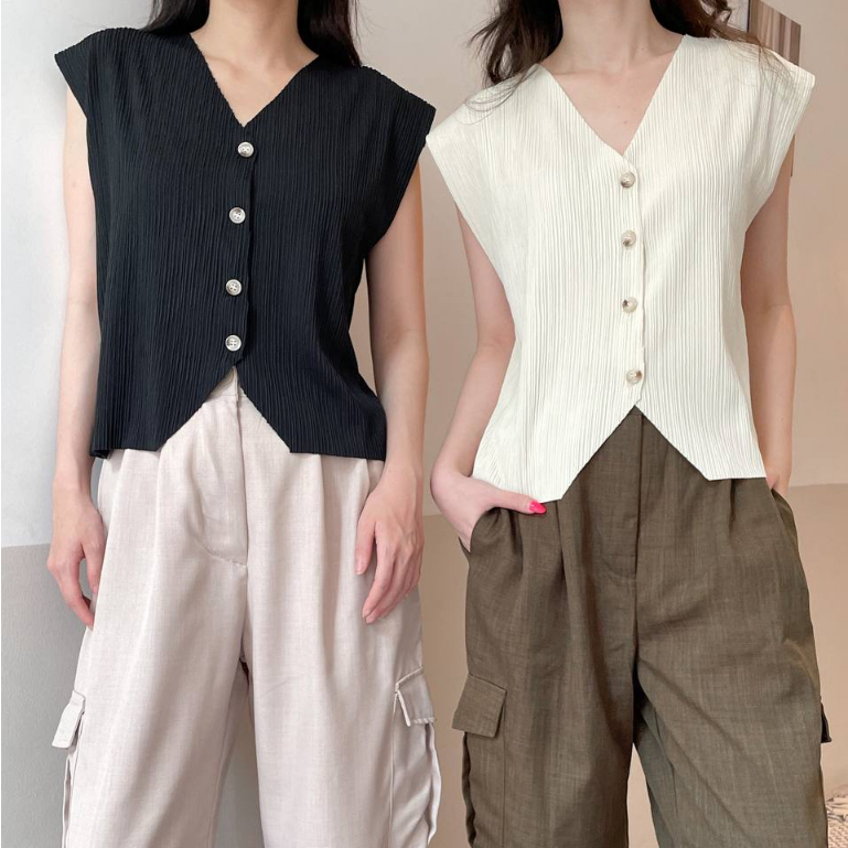 Saline Vest - Rompi v neck halter - sleeveless top | Hippiedyee