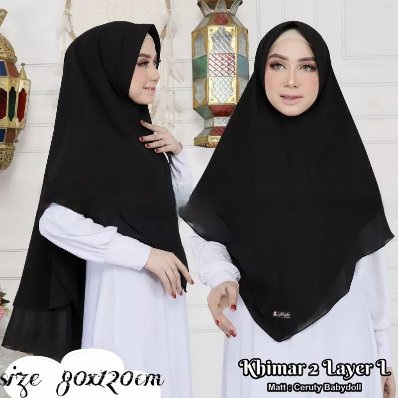 hijab Khimar jumbo Model (L) 2layer Ped Busa Antem Syar'i 80x115cm Kerudung Jumbo Ceruti babydoll