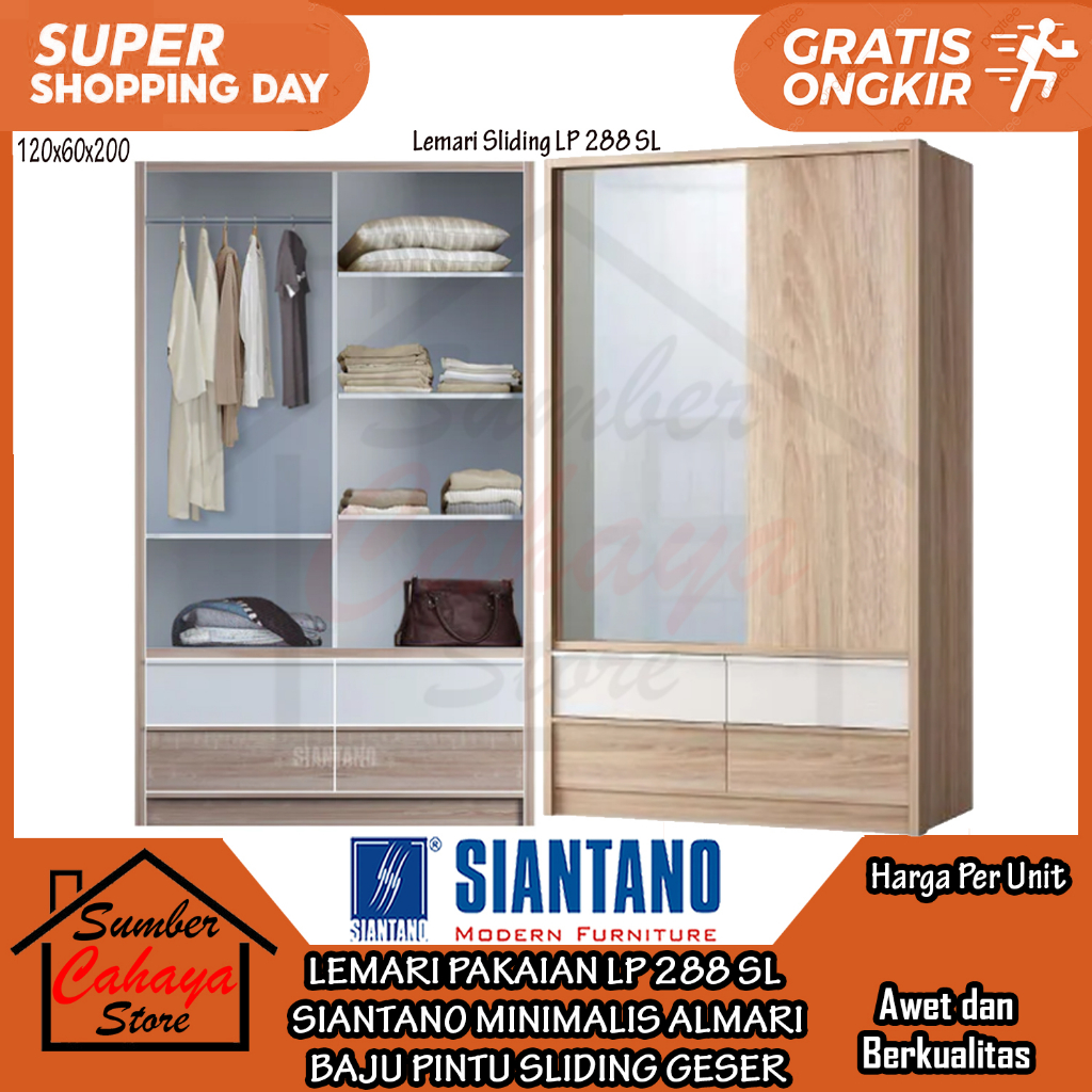 [Instan] LEMARI PAKAIAN SIANTANO LP 288 SL 2 PINTU SLIDING SLEDING GESER MINIMALIS ALMARI BAJU REL S