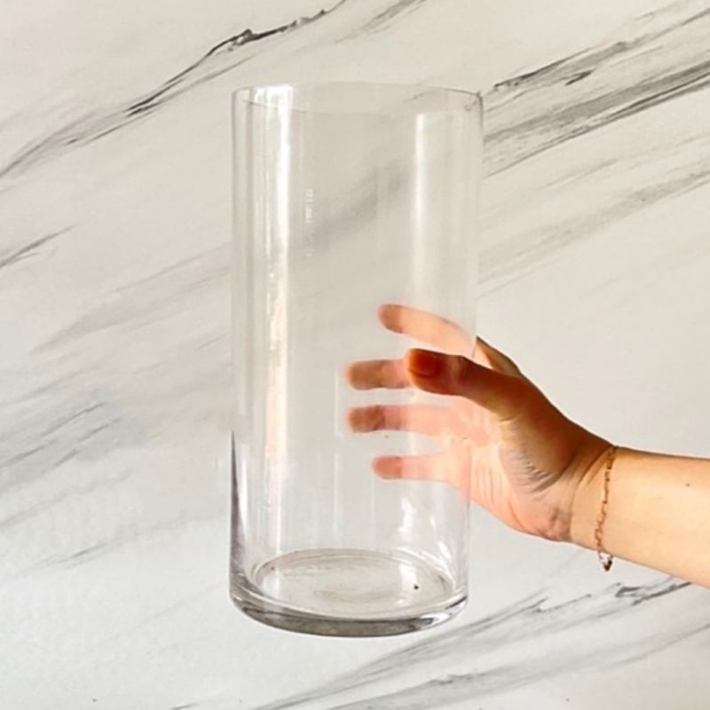 Vas Bunga Kaca Bening Tinggi Besar Minimalis Estetik/ Vas Kaca Tabung Bunga Mawar Sedap Malam