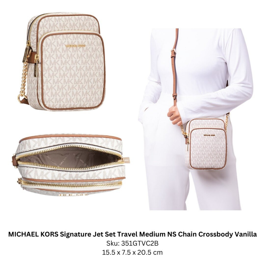 tas Signature Jet Set Travel Medium NS Chain Crossbody Vanilla - Brown