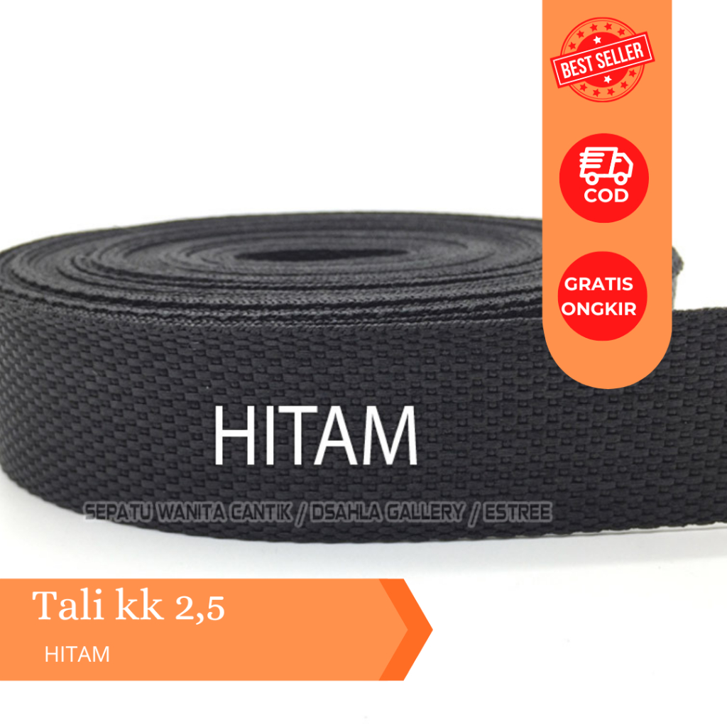Tali webbing warna Hitam / Tali Webing 2.5 cm Tebal Kuat/ Tali Sling / Tali Webbing / Pita Bisban / 