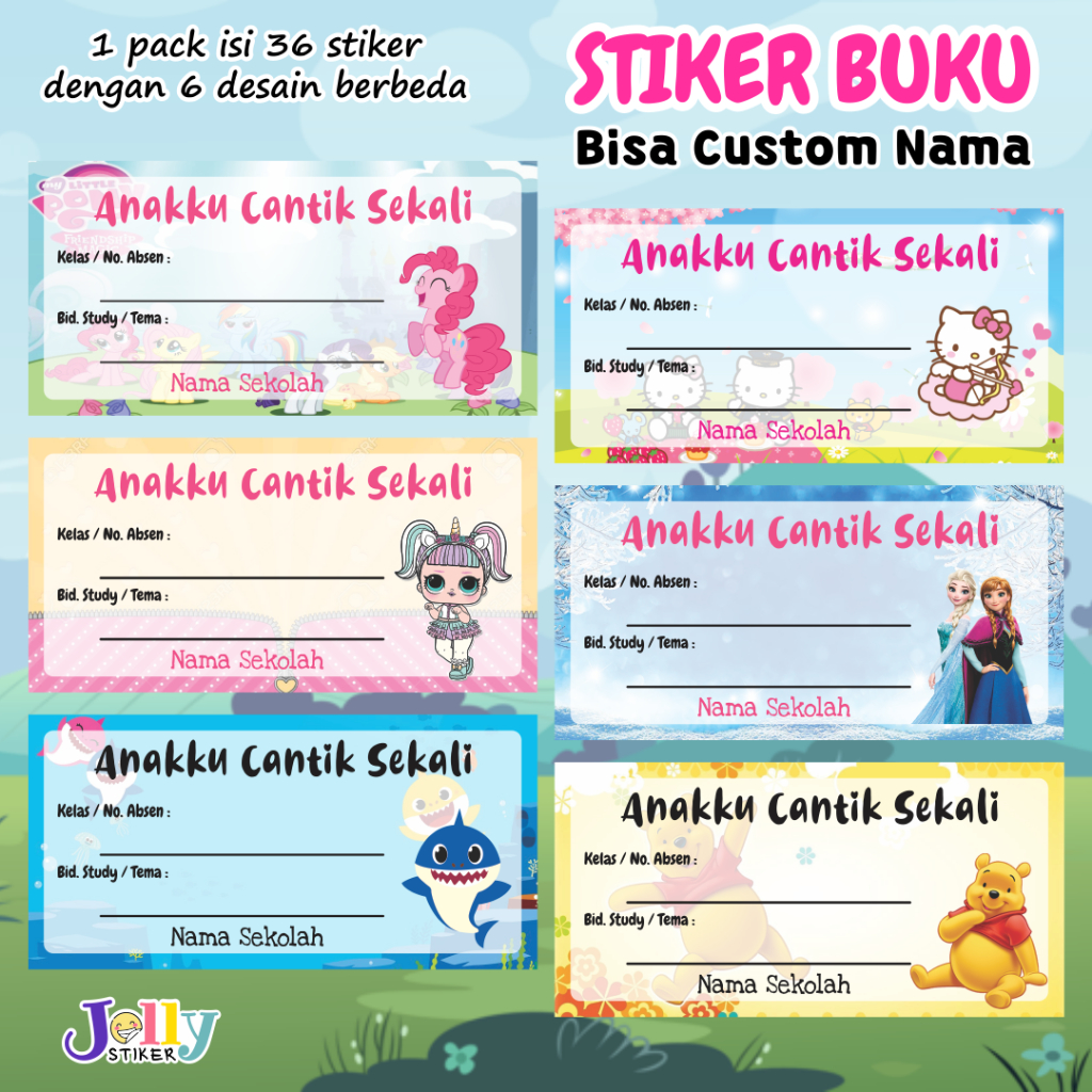 

Stiker Nama Buku Custom Tema Kartun Sticker Label Buku Pelajaran Anak Lucu