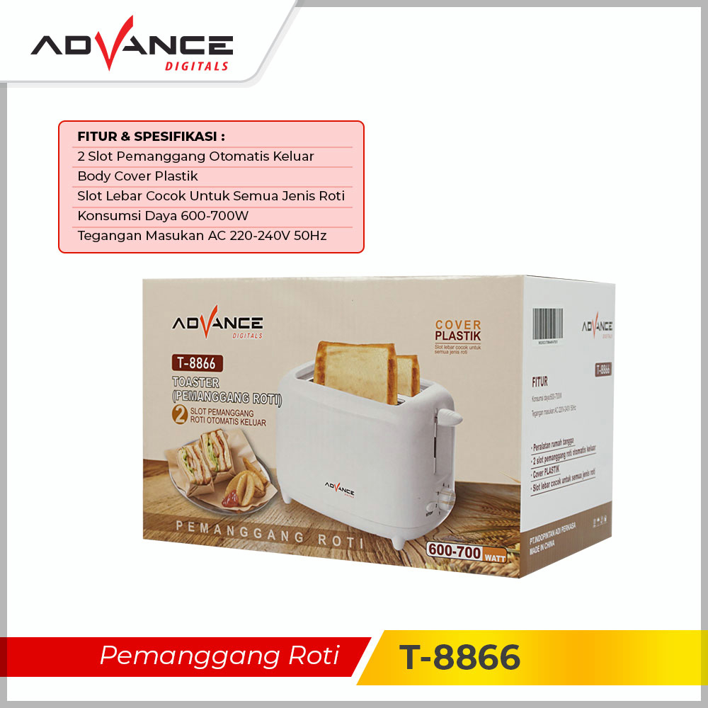 100%Advance Toaster Pangganan Roti 2slice Sandwich Maker Memanggang Memanaskan Roti Toaster Roti T8866 Ready Stock