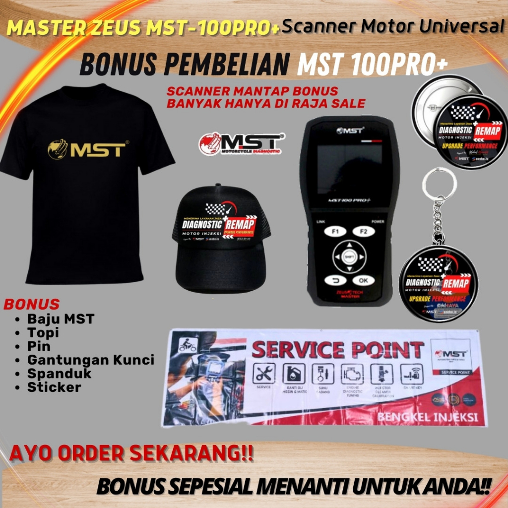 Scanner Motor Injeksi Universal MASTER ZEUS MST 100 PRO PLUS, Scaner Universal Terlengkap Dengan Fit