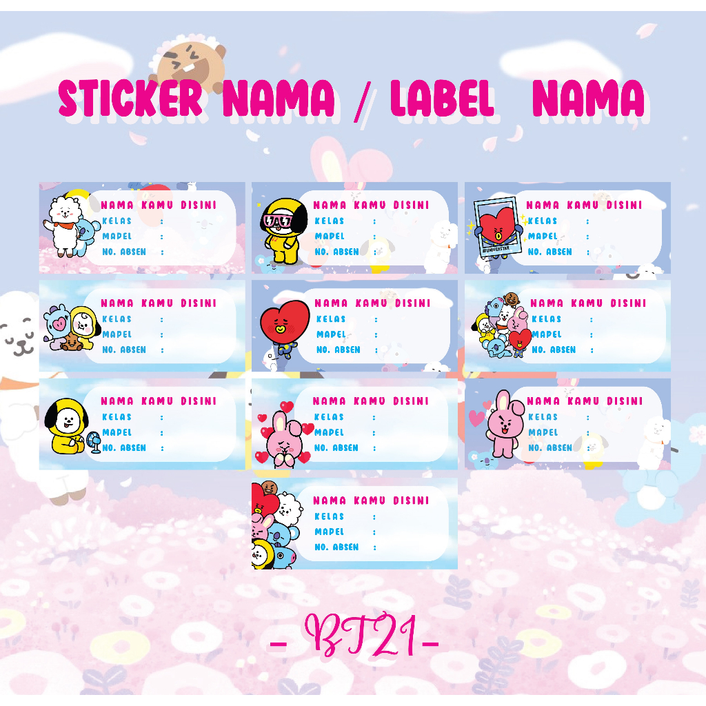 Stiker / Label Buku Pelajaran Nama Kelas Mapel - BT21