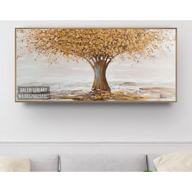 lukisan pohon emas | lukisan dinding sudah include bingkai