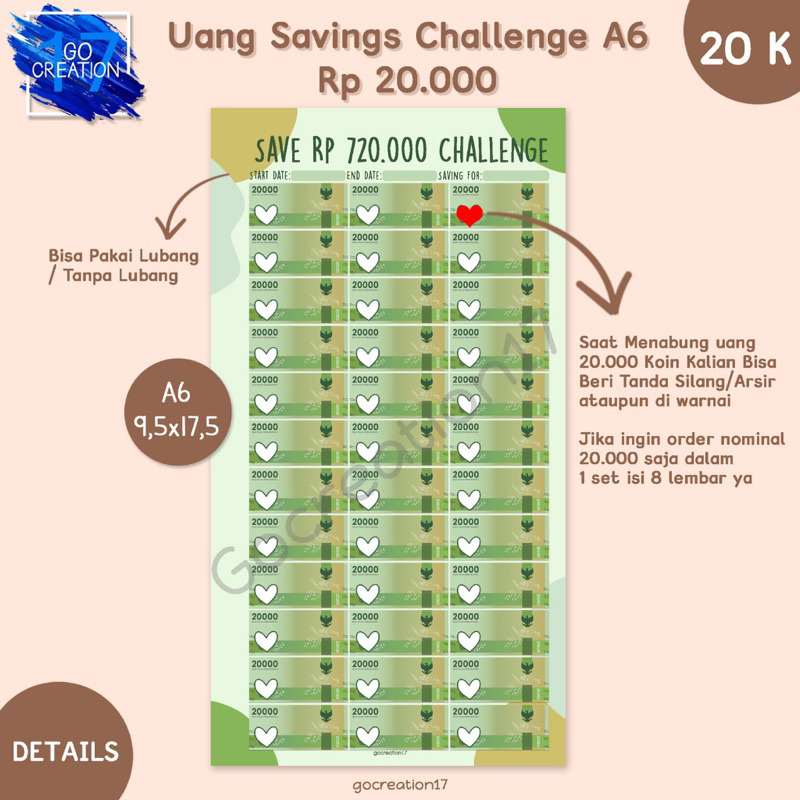 

KERTAS ISI BINDER A6 SAVING CHALLENGE MOTIF UANG 20k || 1pcs/lembar