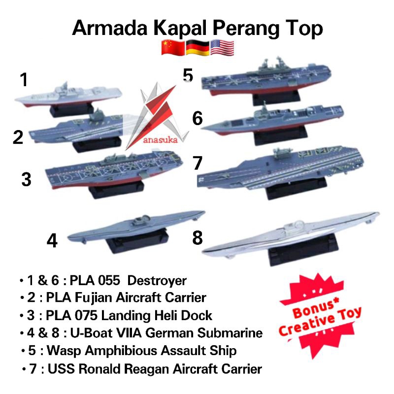 Miniatur Kapal Perang dan Kapal Selam Populer Fujian Nimitz Class Ronald Reagan 055 Destroyer 075 LH