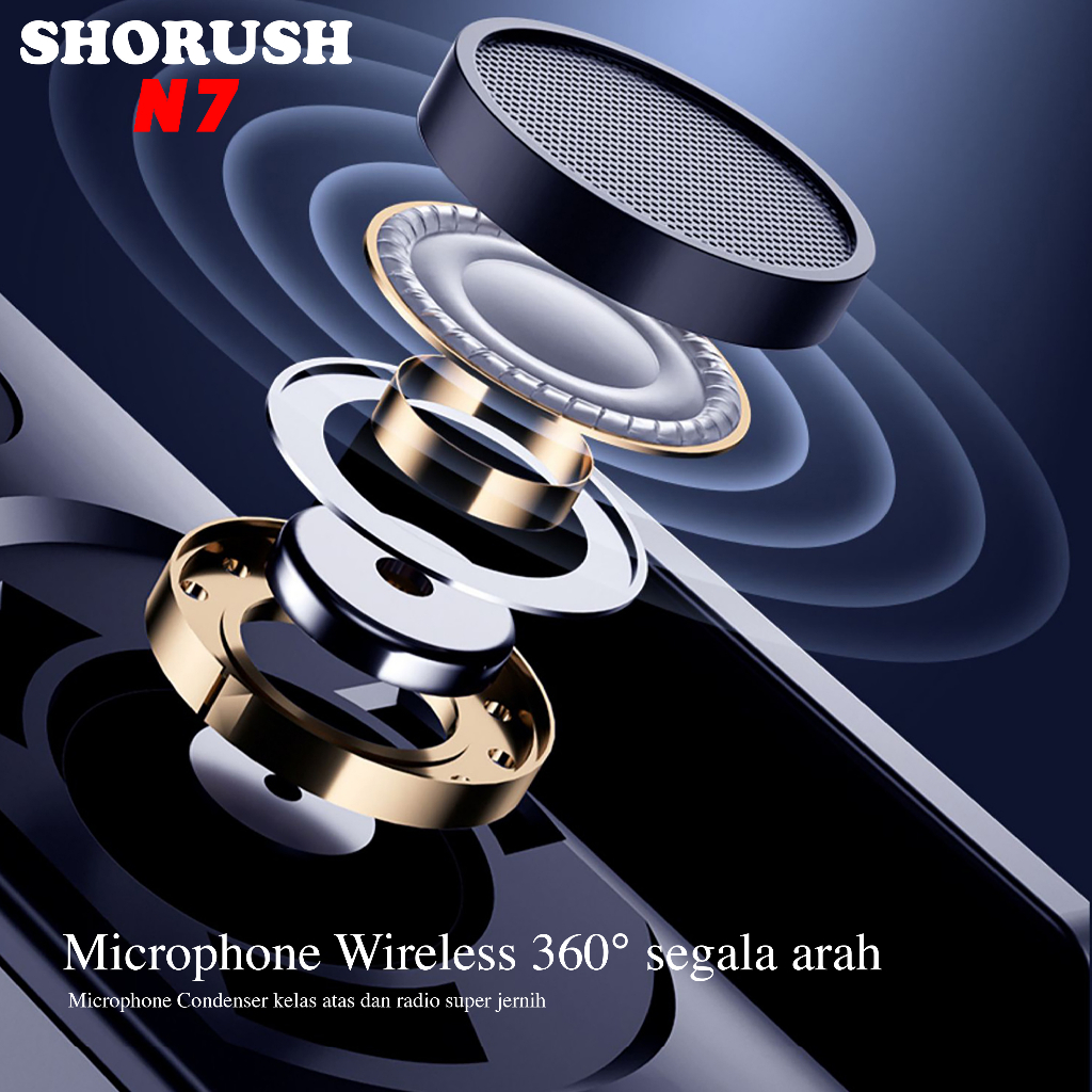 Terangshop17 Shorush N7 Professional Microphone Mic Clip On Wireless Kotak Mic Asmr Mukbang Noise