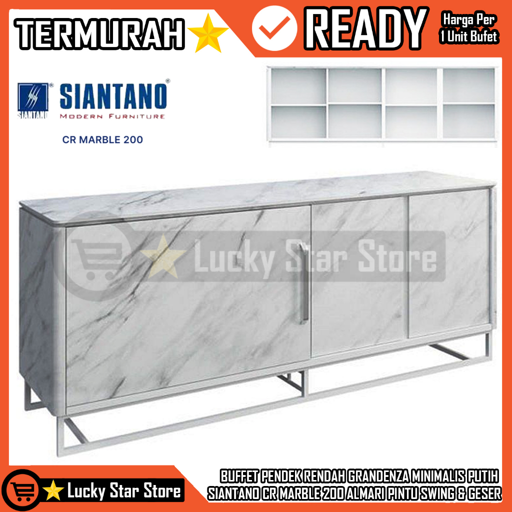 (KARGO) BUFFET PENDEK RENDAH GRANDENZA MINIMALIS PUTIH SIANTANO CR MARBLE 200 KABINET MEJA TV RAK TV