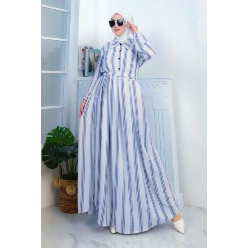 Dress Kemeja Salur Gamis Casual Liris