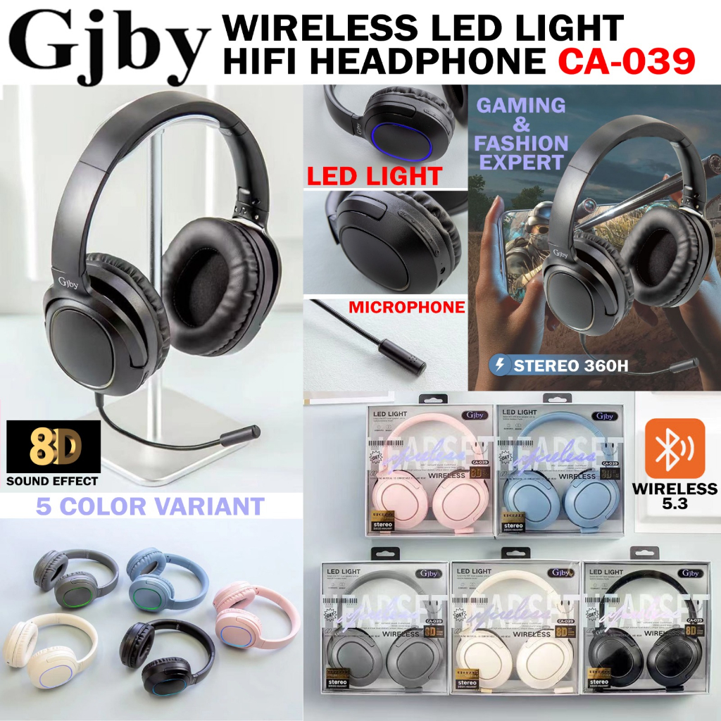 WIRELESS HEADPHONE LED LIGHT TF CARD MICROPHONE HEADPHONE GAMING GJBY CA-039