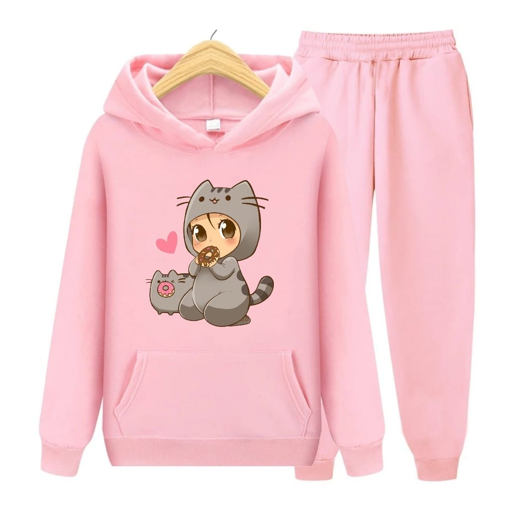 AS - SETELAN ANAK BAJU KUCING DONAT HOODIE TERBARU