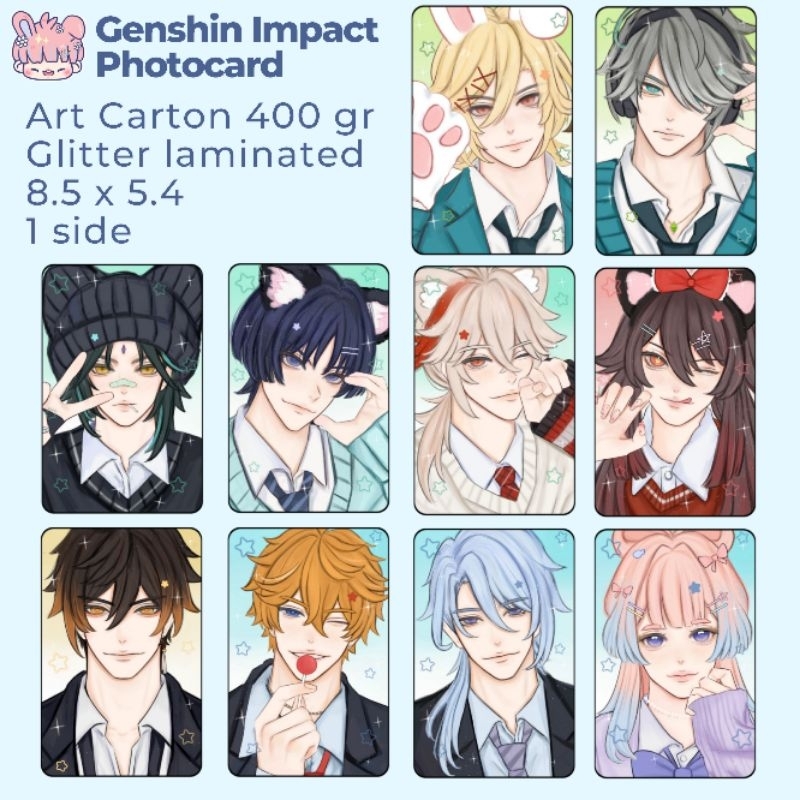 Genshin Impact Photocard Glitter Xiao Zhongli Scaramouche Kazuha Kokomi Kaeya Hutao Cyno Kaveh Alhai