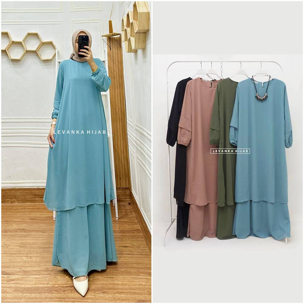 NADIA Dress / Gamis Malaysia atau Gamis Melayu bahan Ceruti Baby Doll Polos