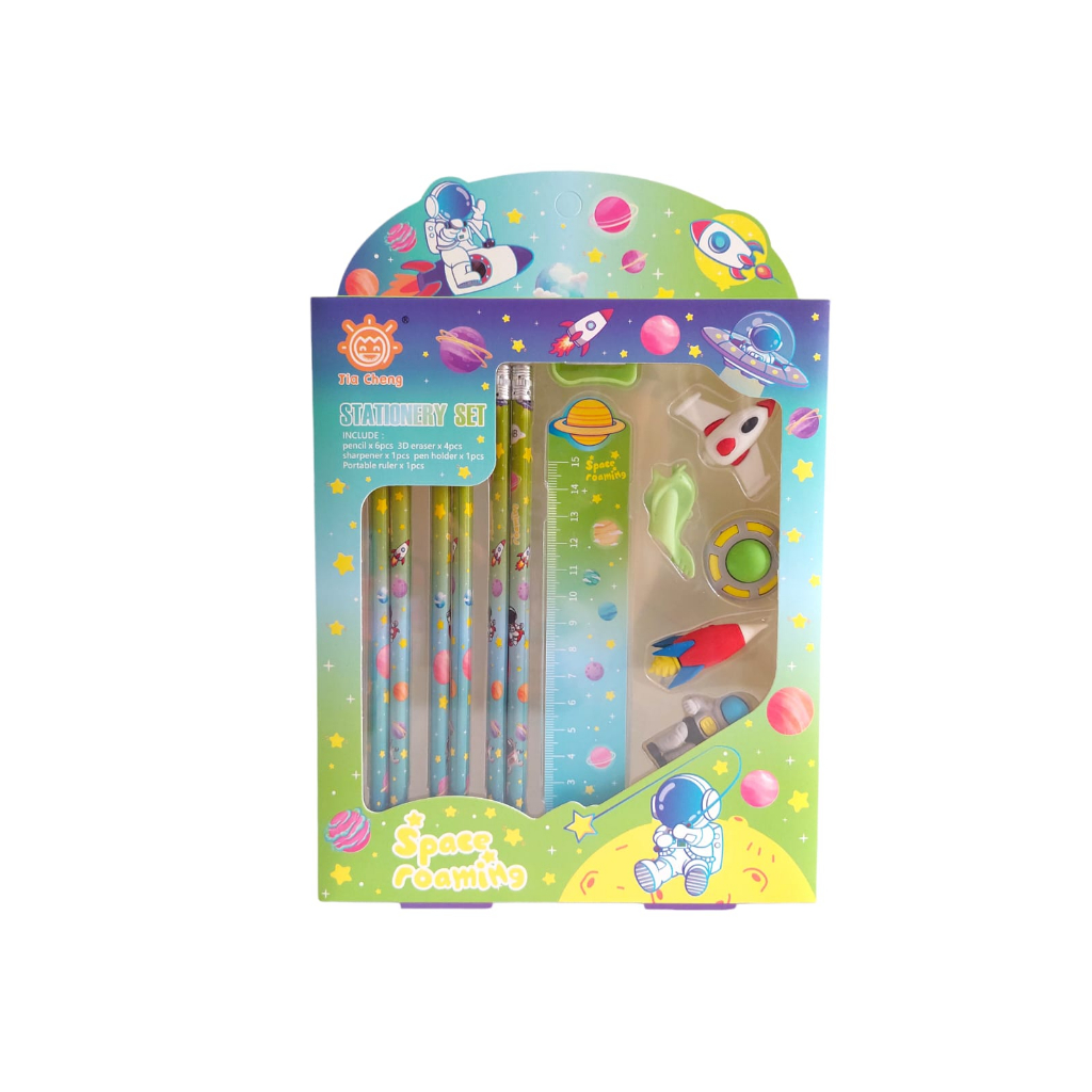

Ay00! BLINGBERRY Stationery set Unicorn Astronot 12in1 pensil serutan penghapus penggaris stationery