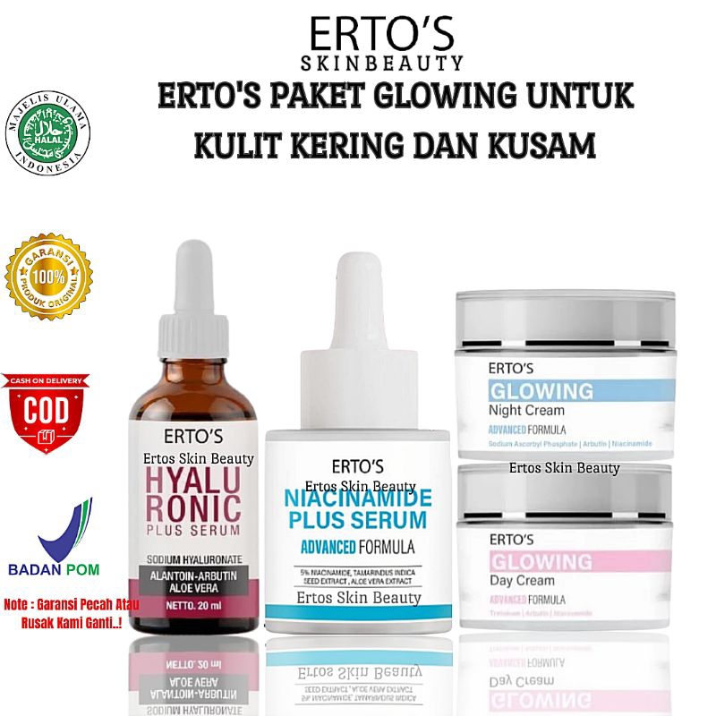 Ertos Paket Kulit Kusam Dan Kering Wajah Glowing Skincare Skin Care Sekincare Original (Hyaluronic s