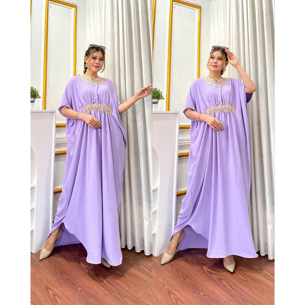 Kaftan Kondangan Crinkle Airflow Renda Arabian Jumbo Ld 160 Premium Busui Resleting Depan