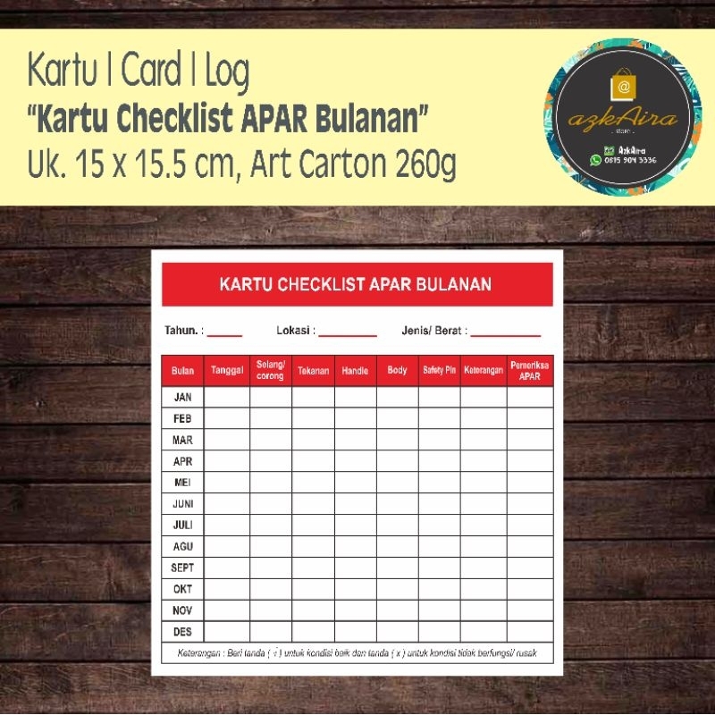 Kartu Checklist l Ceklis APAR Bulanan