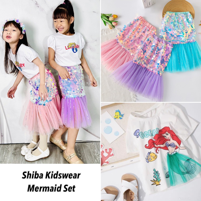 (1-12 TAHUN) Rok Mermaid Anak Perempuan Import | Baju Mermaid Anak | Setelan Mermaid Putri Duyung An